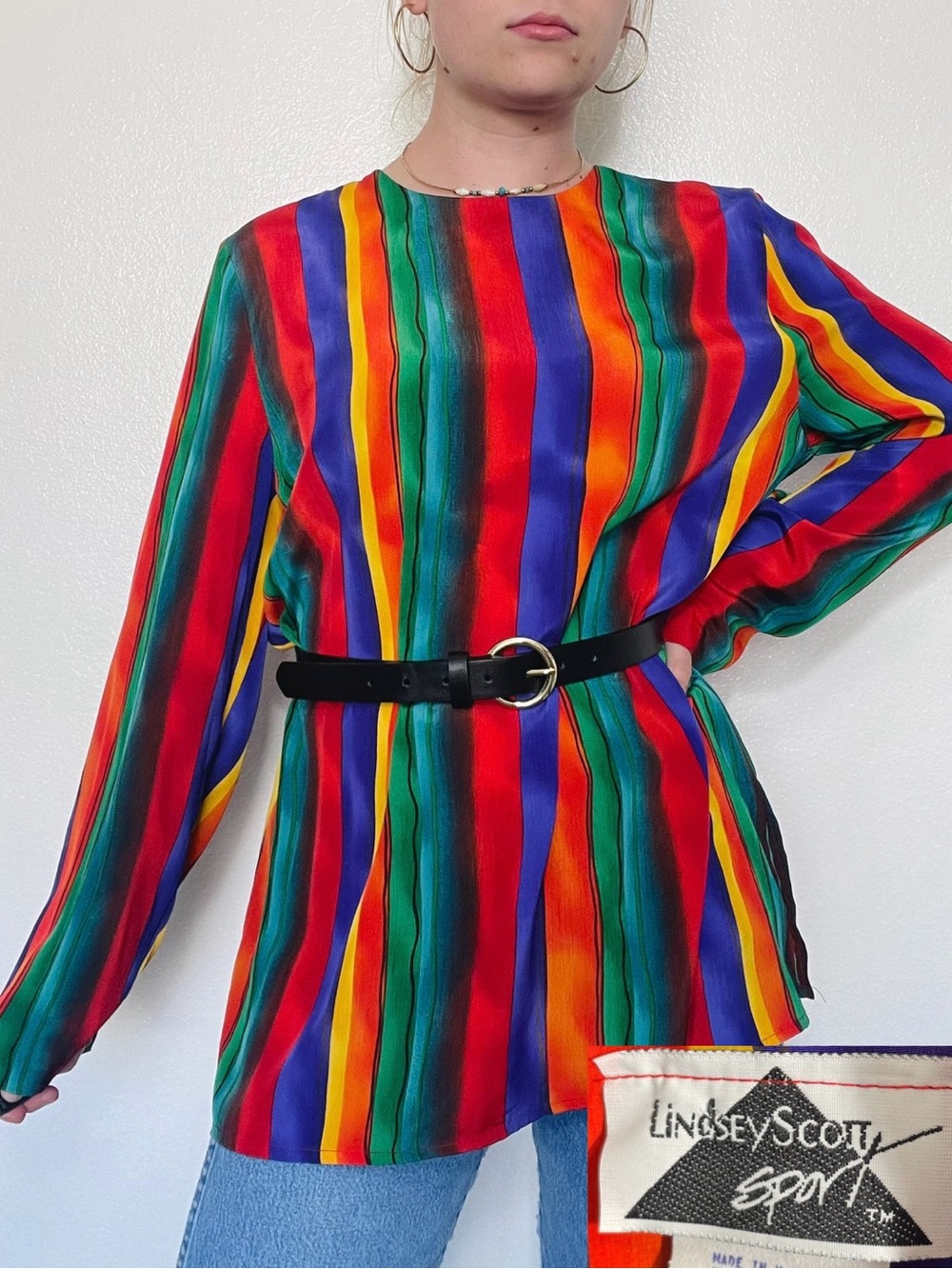 Lindsey Scott Sport | Vintage 80s Rainbow Lightweight Long Sleeve Blouse